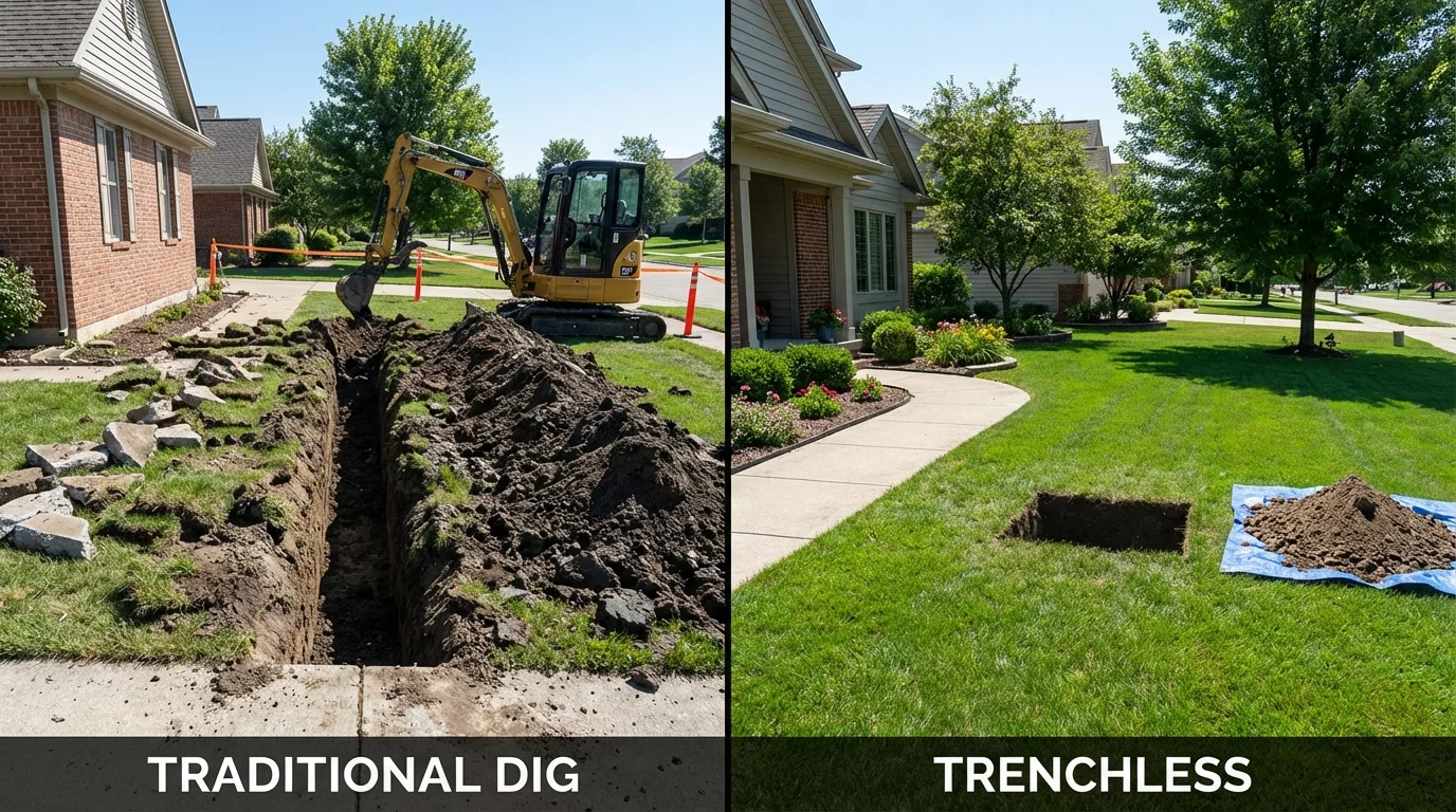 Trenchless sewer repair with minimal yard damage versus traditional excavation in Oak Hill, OH